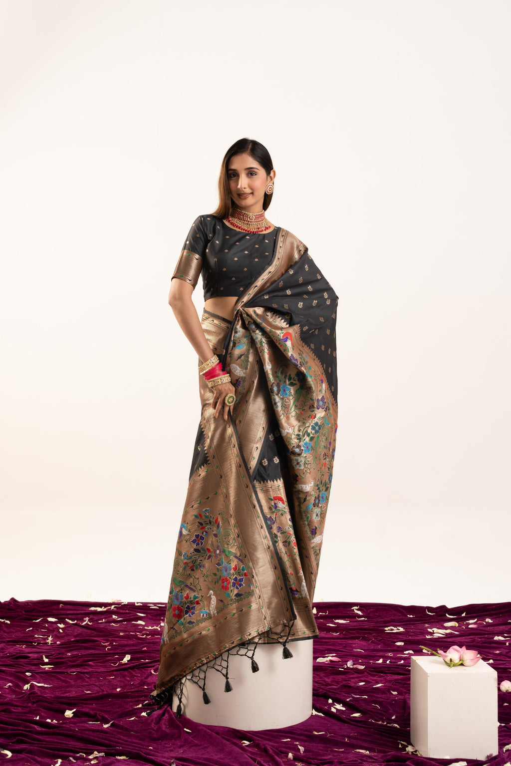 Women's Black Soft Banarasi Silk Saree with Zari Woven Detail