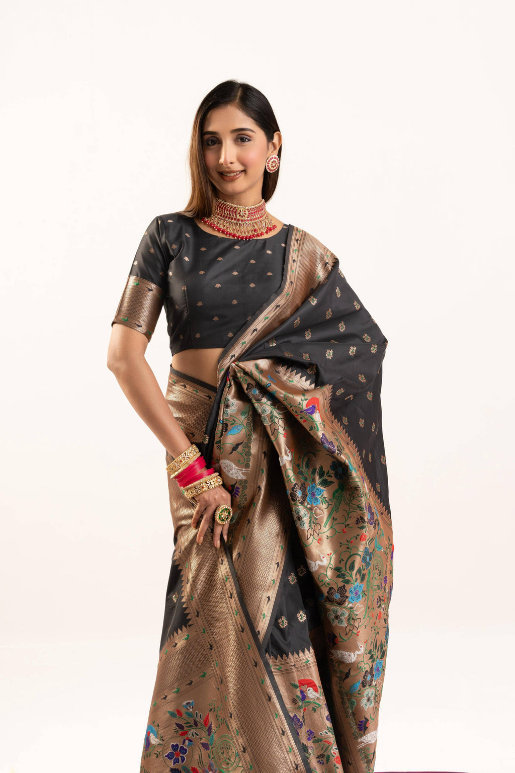 Women's Black Soft Banarasi Silk Saree with Zari Woven Detail