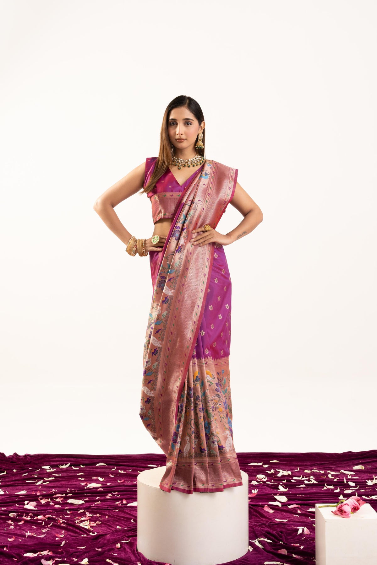 Women's Magenta Soft Banarasi Silk Saree with Zari Woven Detail