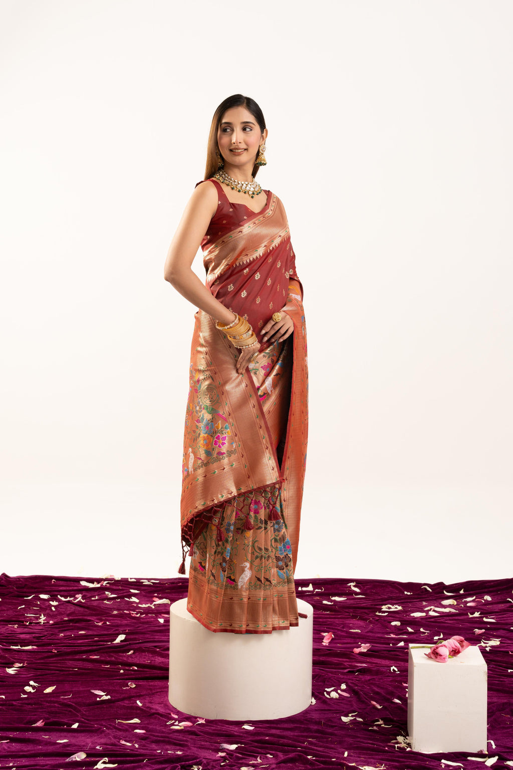 Maroon Soft Banarasi Silk Zari Woven Saree with Blouse