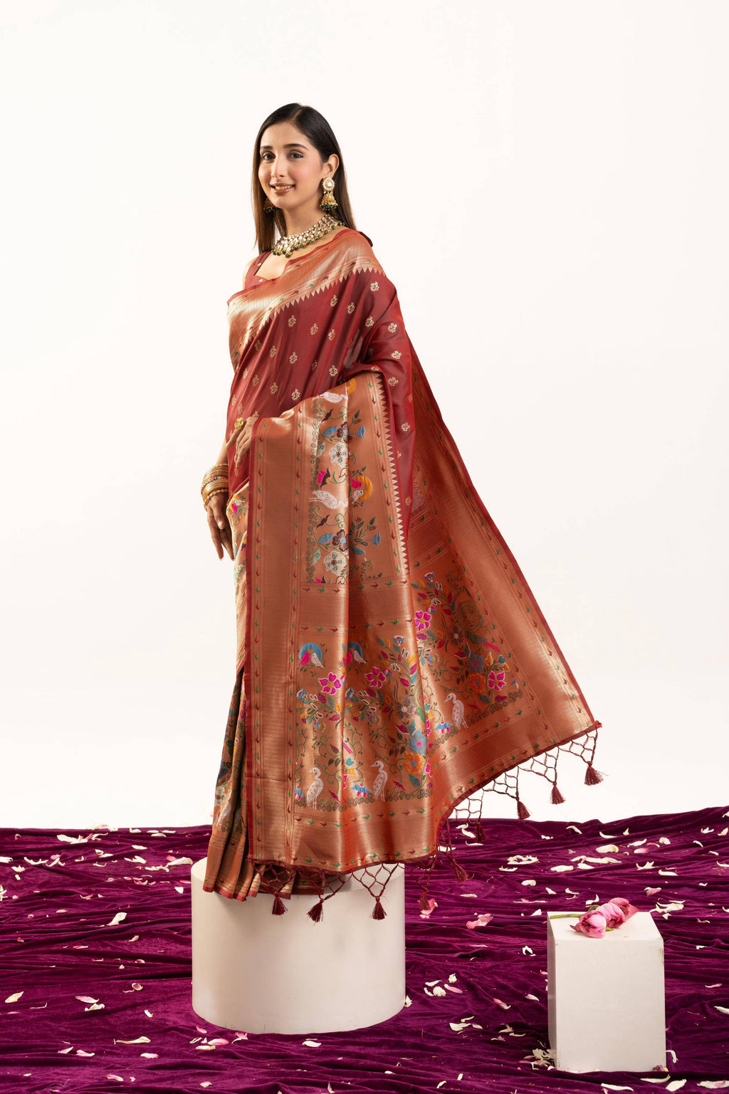 Maroon Soft Banarasi Silk Zari Woven Saree with Blouse