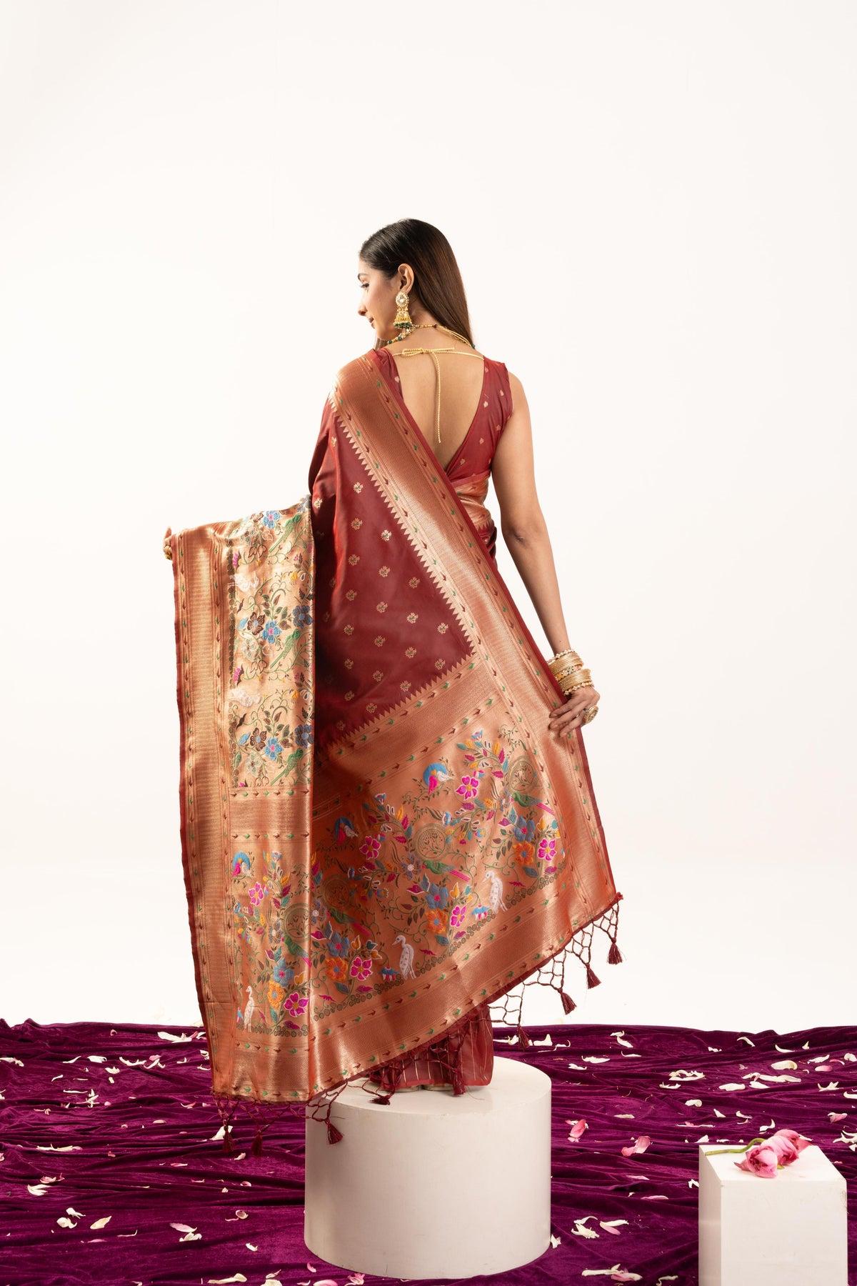 Maroon Soft Banarasi Silk Zari Woven Saree with Blouse