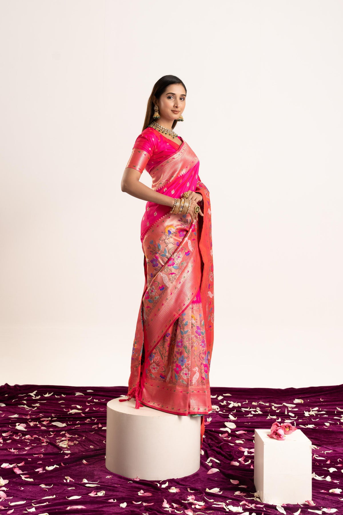 Women's Pink Soft Banarasi Silk Saree with Zari Woven Border