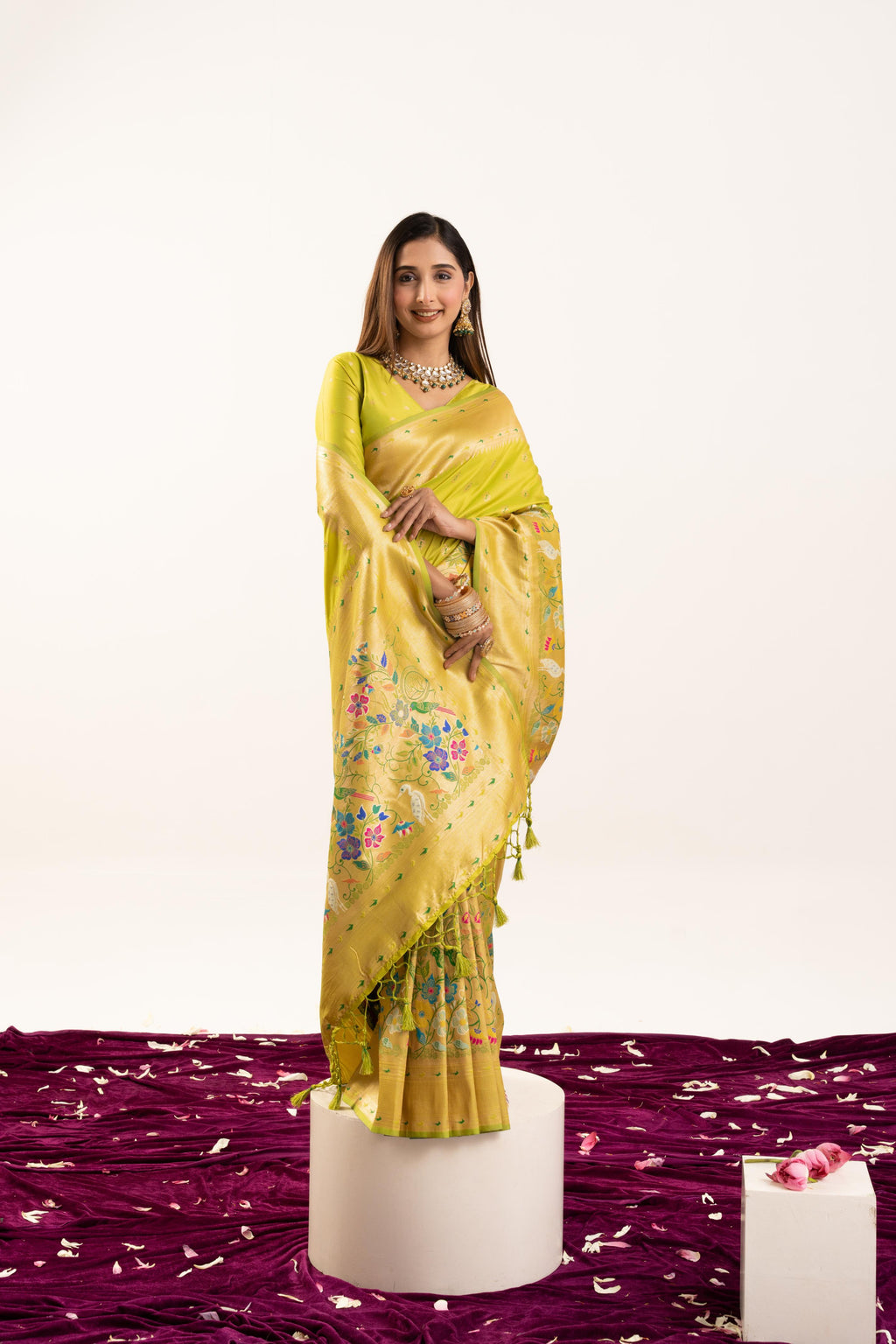 Pista Soft Banarasi Silk Saree with Zari Woven Border & Blouse