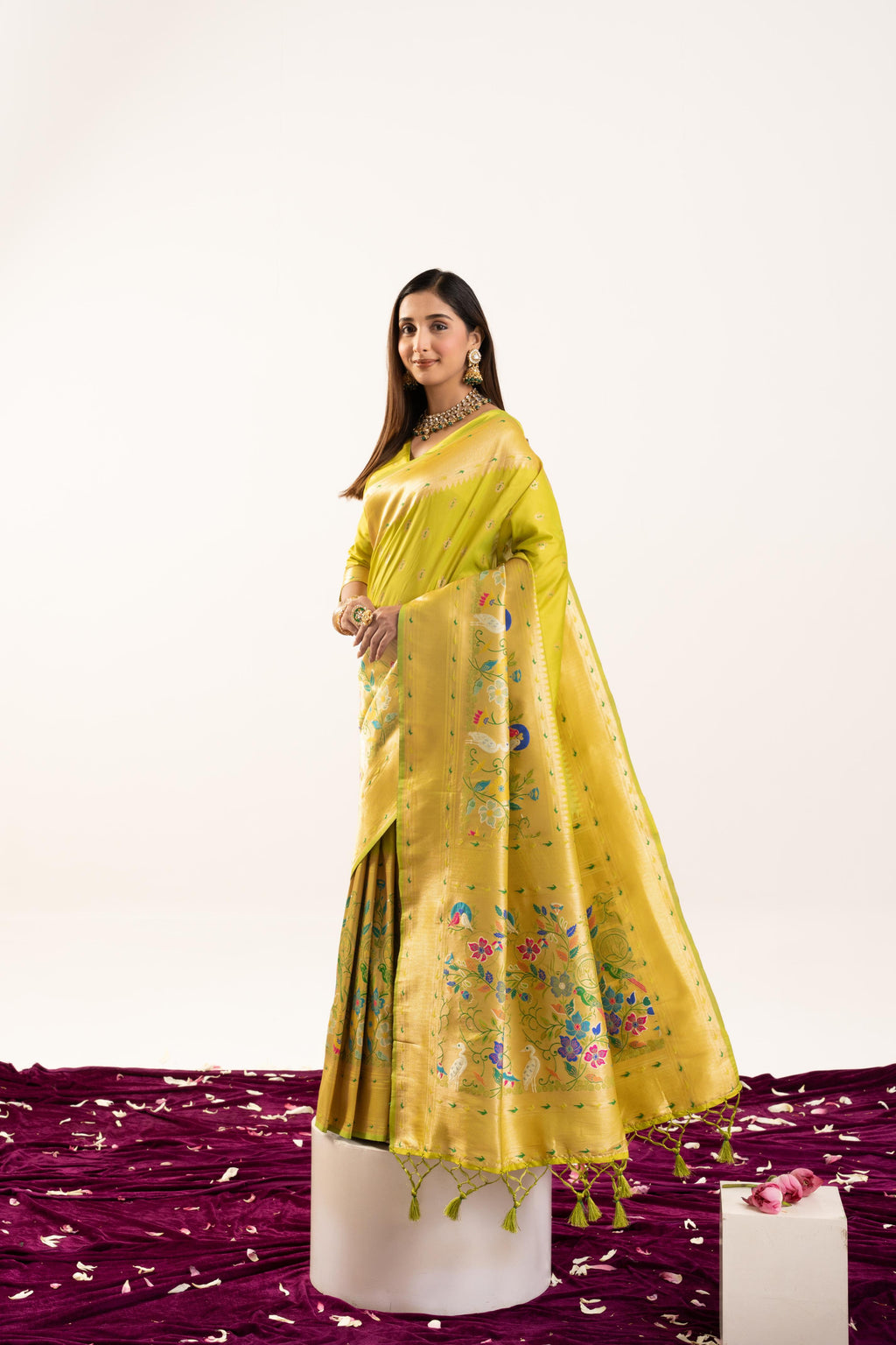 Pista Soft Banarasi Silk Saree with Zari Woven Border & Blouse