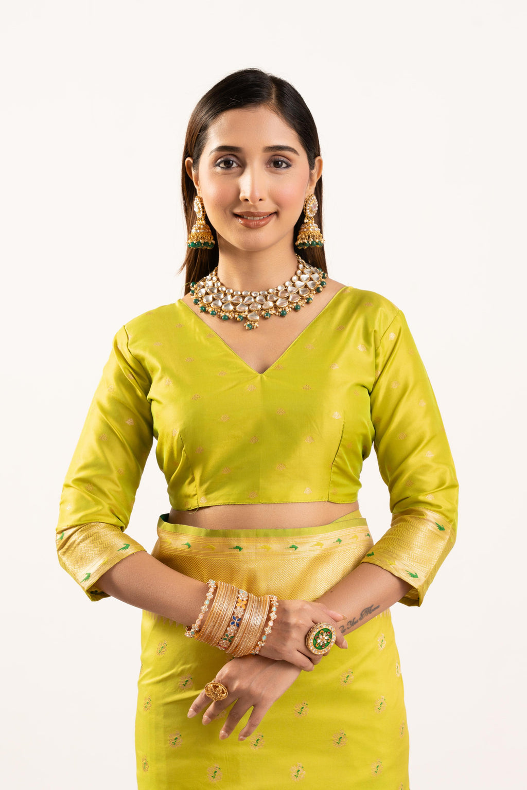 Pista Soft Banarasi Silk Saree with Zari Woven Border & Blouse