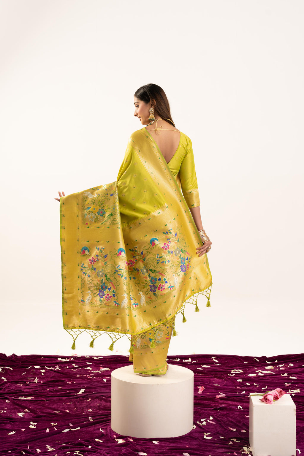 Pista Soft Banarasi Silk Saree with Zari Woven Border & Blouse