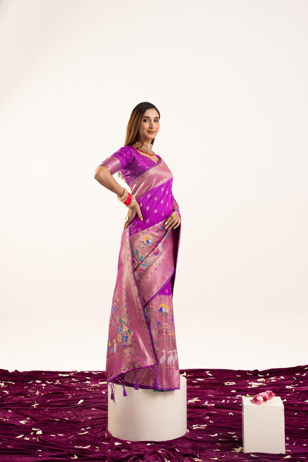 Wine Soft Banarasi Silk Zari Woven Saree with Matching Blouse