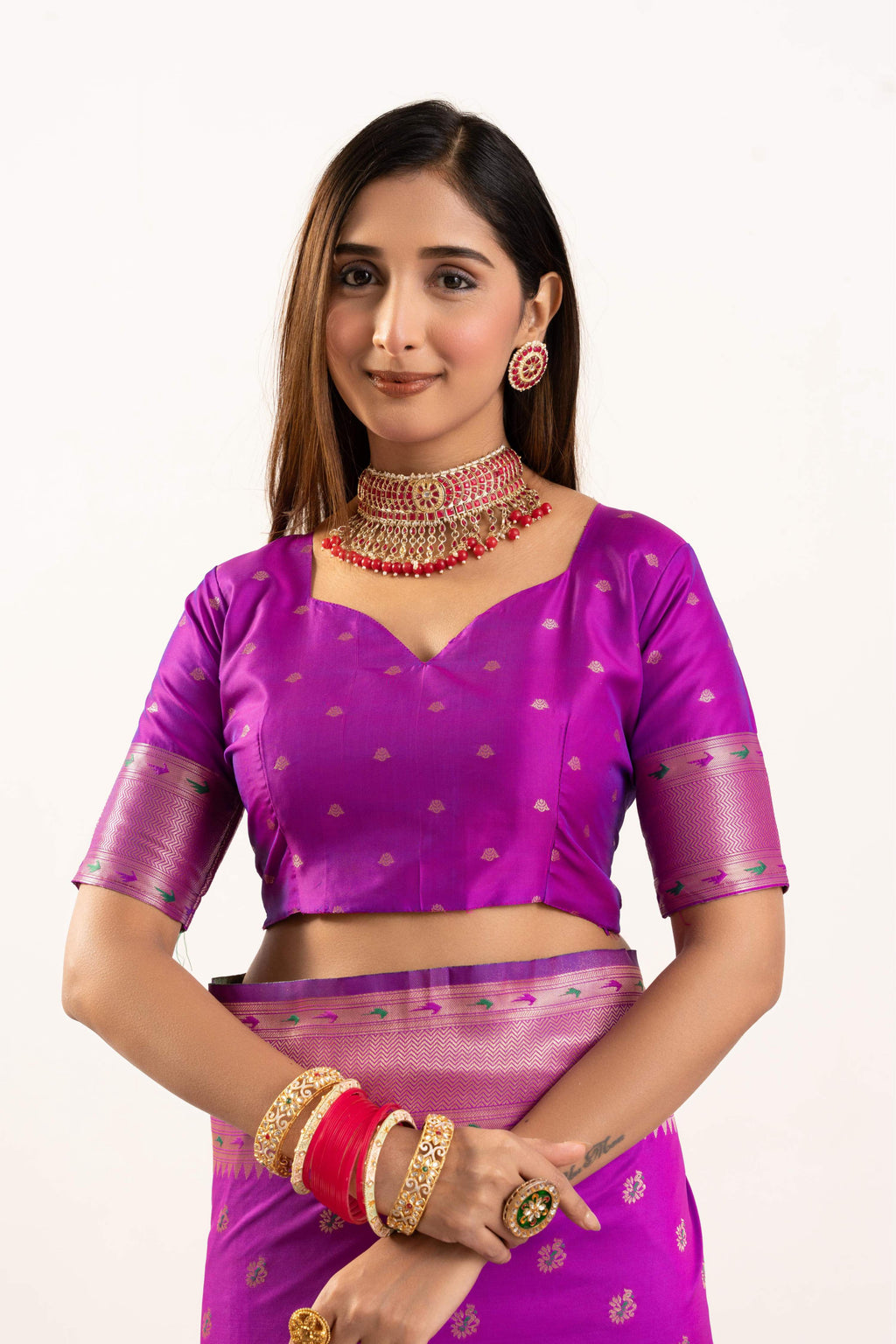 Wine Soft Banarasi Silk Zari Woven Saree with Matching Blouse