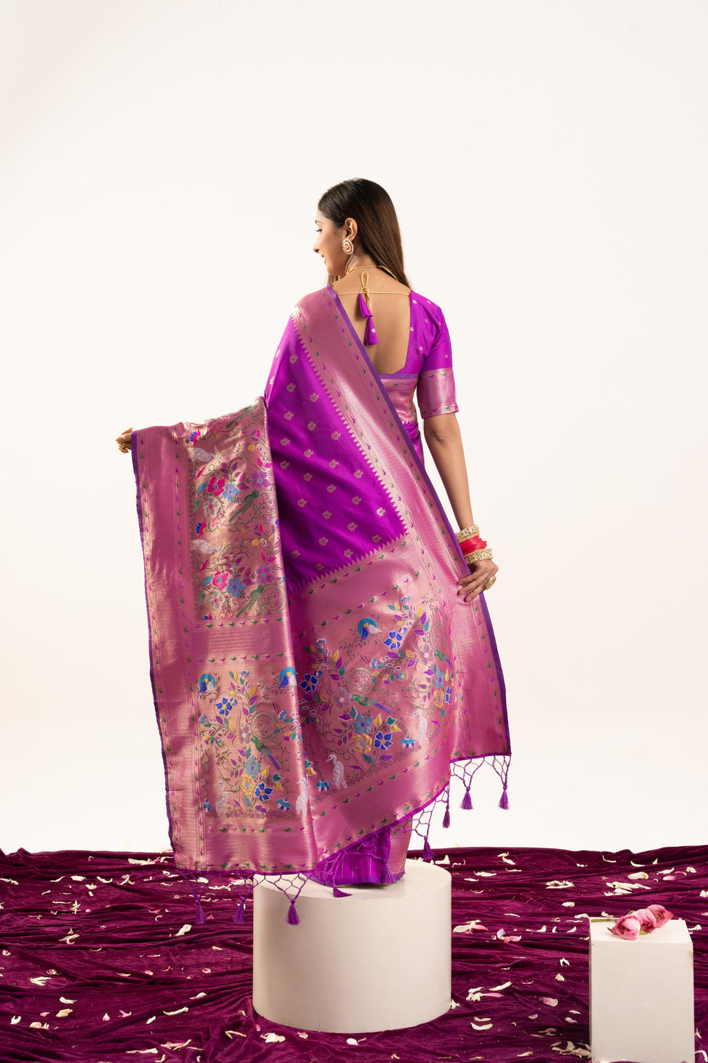 Wine Soft Banarasi Silk Zari Woven Saree with Matching Blouse