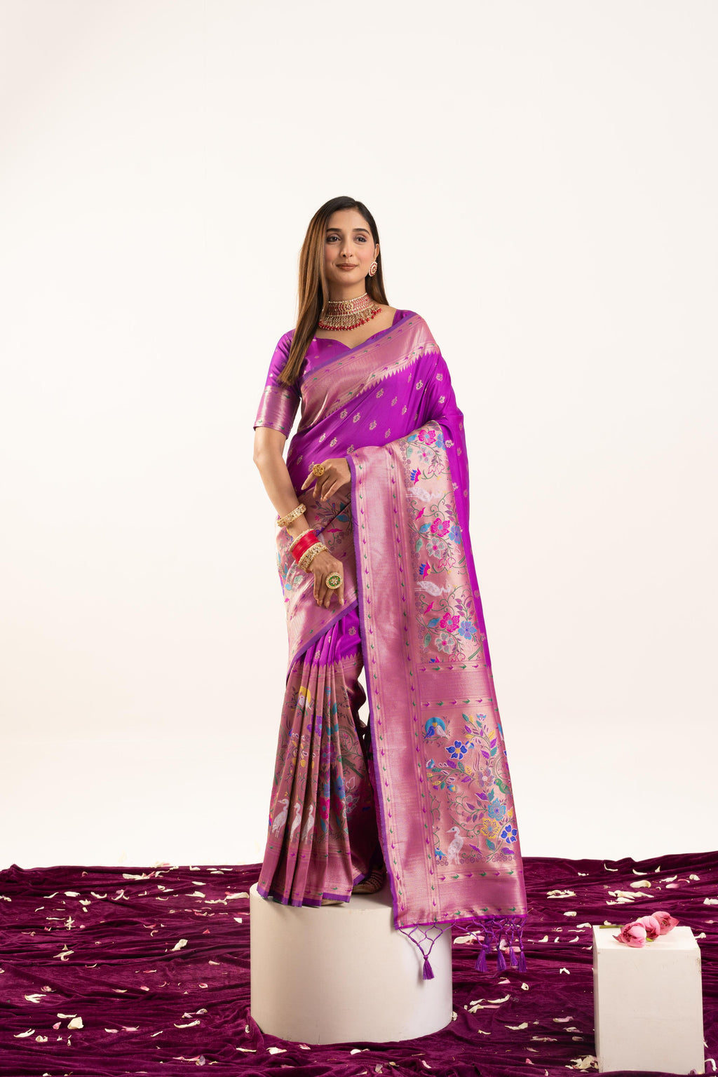 Wine Soft Banarasi Silk Zari Woven Saree with Matching Blouse