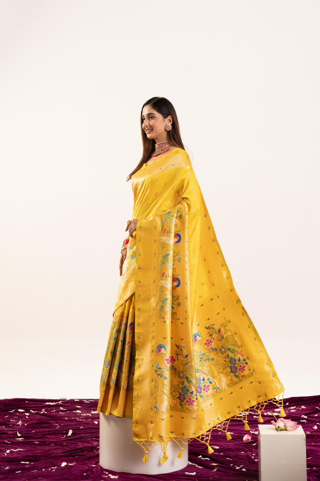 Yellow Banarasi Silk Zari Woven Saree with Unstitched Blouse