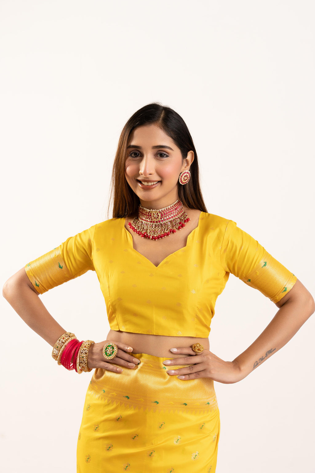 Yellow Banarasi Silk Zari Woven Saree with Unstitched Blouse