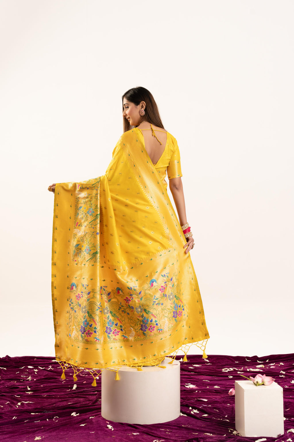 Yellow Banarasi Silk Zari Woven Saree with Unstitched Blouse