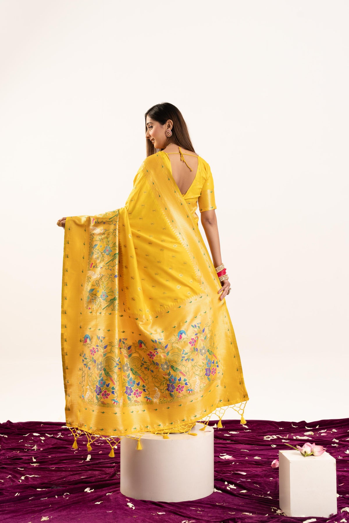 Yellow Banarasi Silk Zari Woven Saree with Unstitched Blouse