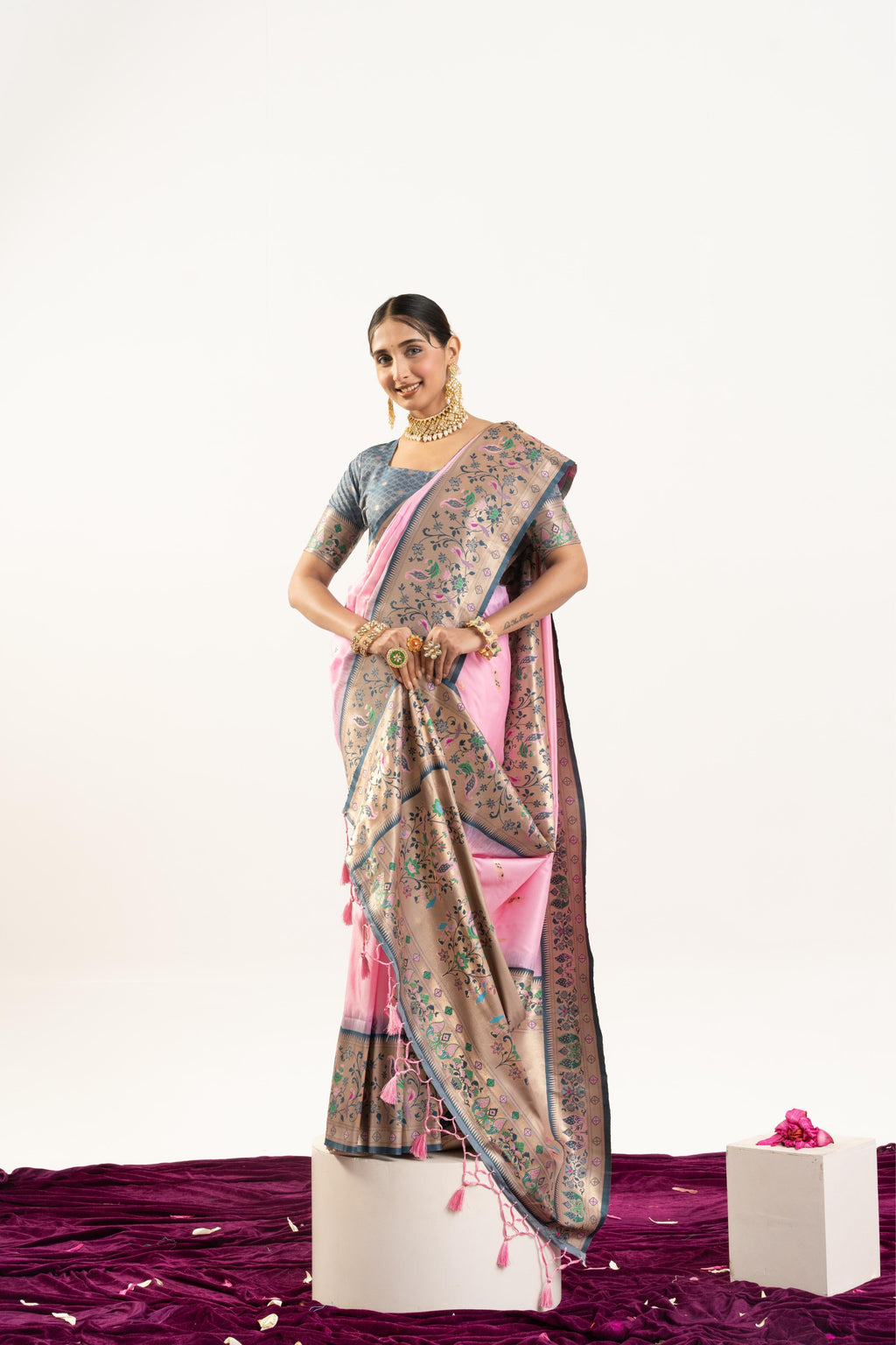 Baby Pink Soft Banarasi Silk Zari Woven Saree with Blouse