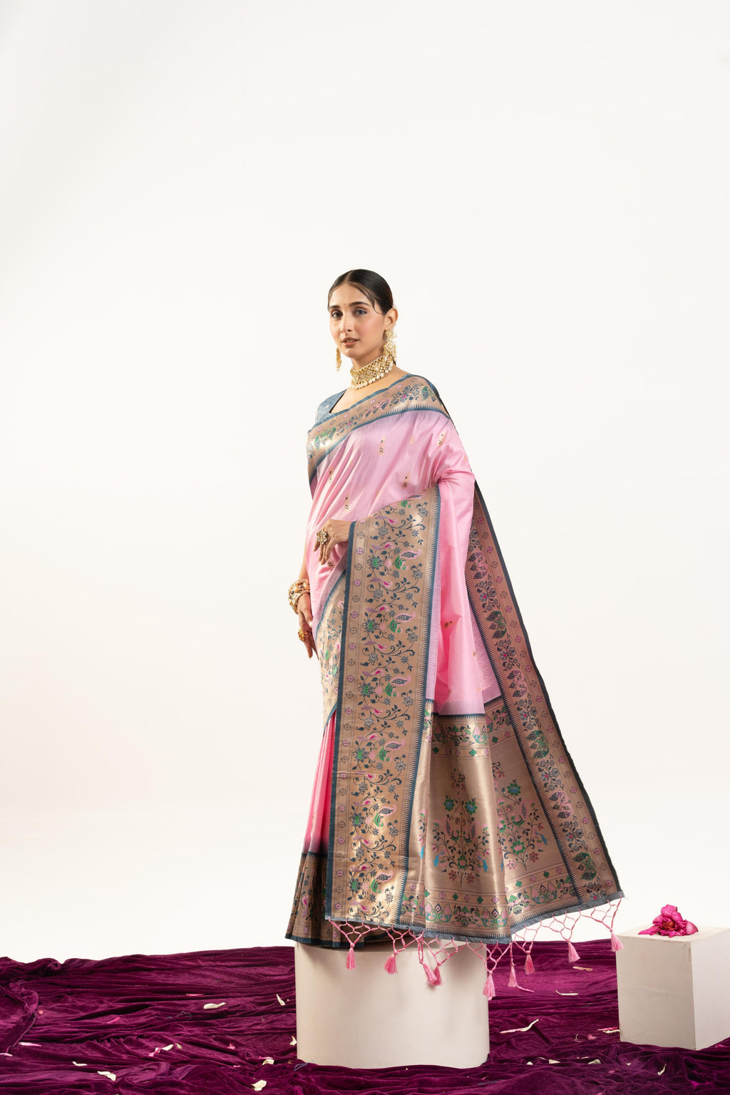 Baby Pink Soft Banarasi Silk Zari Woven Saree with Blouse