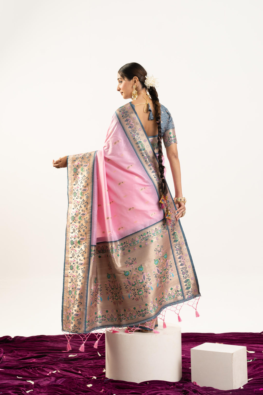 Baby Pink Soft Banarasi Silk Zari Woven Saree with Blouse