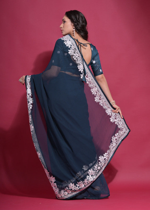 Women's Morpich Coding Work Georgette Saree with Matching Blouse