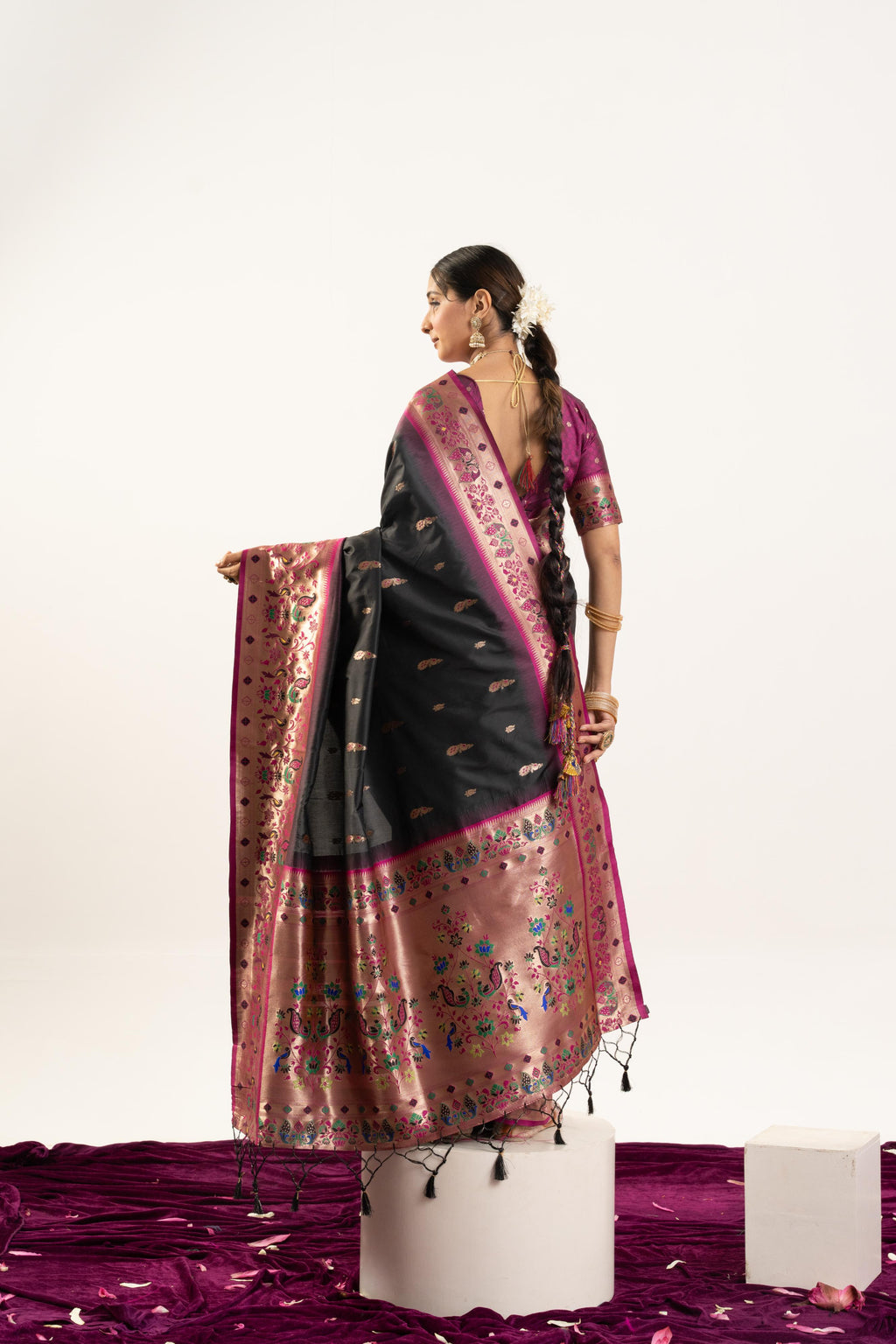 Black Soft Banarasi Silk Zari Woven Saree with Blouse