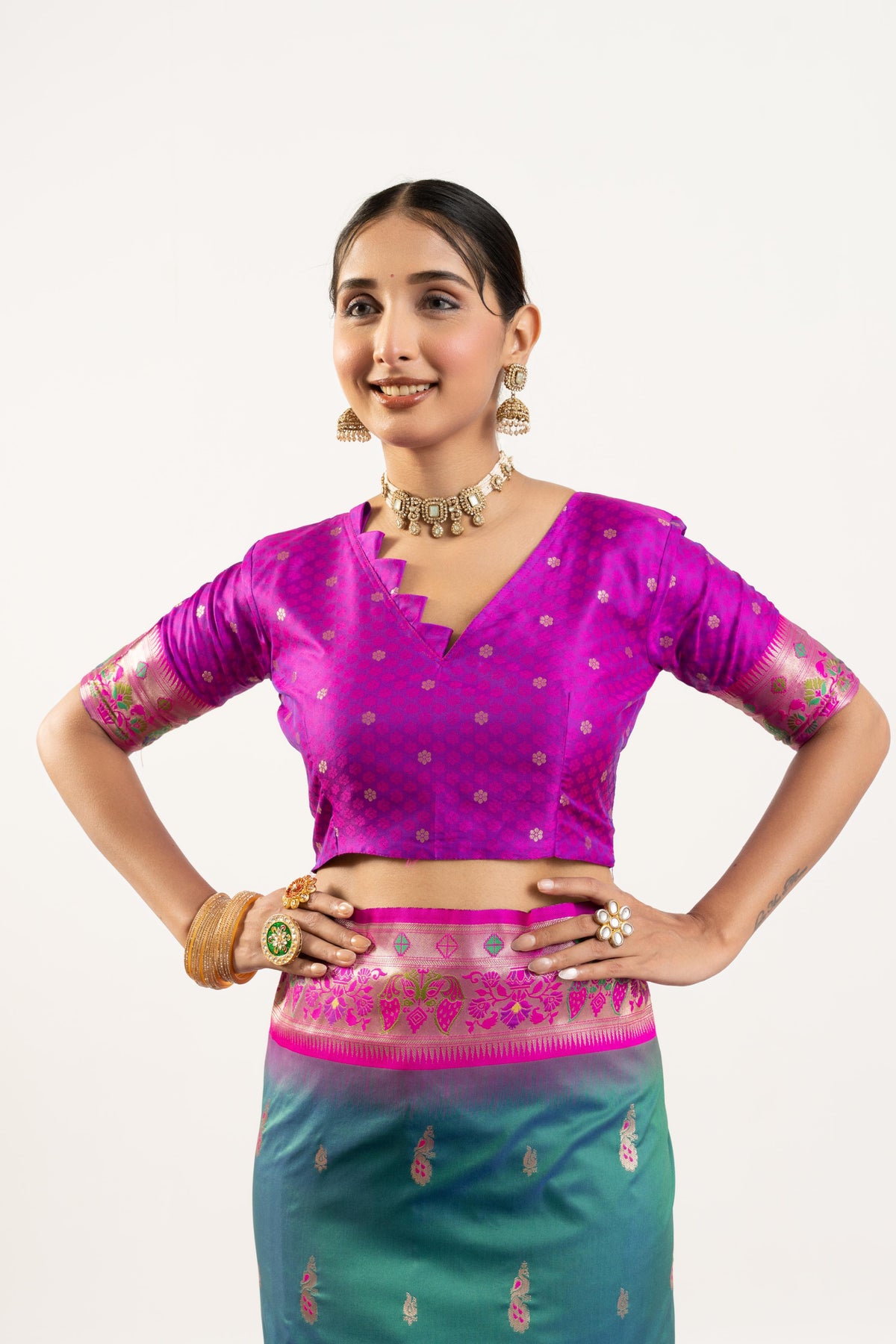 Rama Soft Banarasi Silk Zari Woven Saree with Matching Blouse