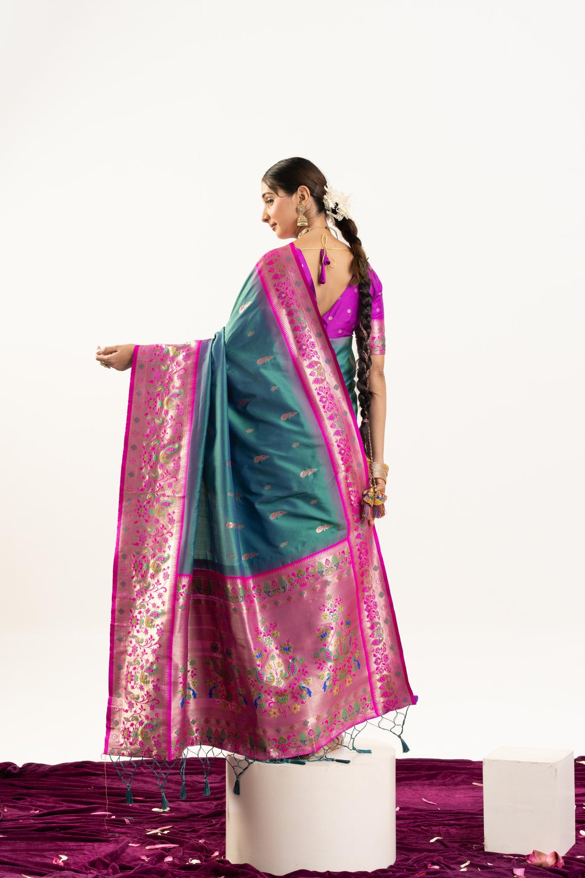 Rama Soft Banarasi Silk Zari Woven Saree with Matching Blouse