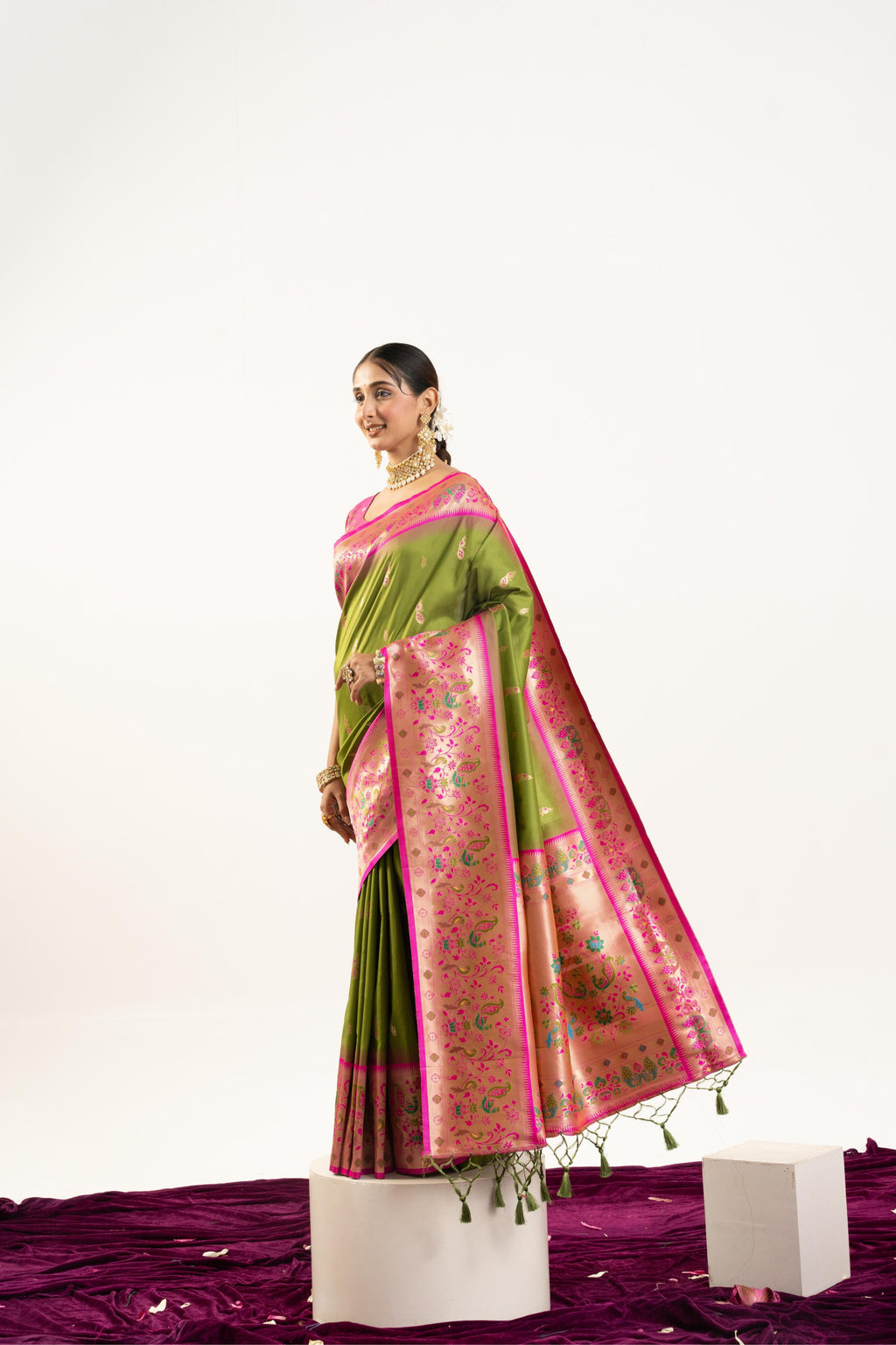 Mehendi Soft Banarasi Silk Zari Woven Saree