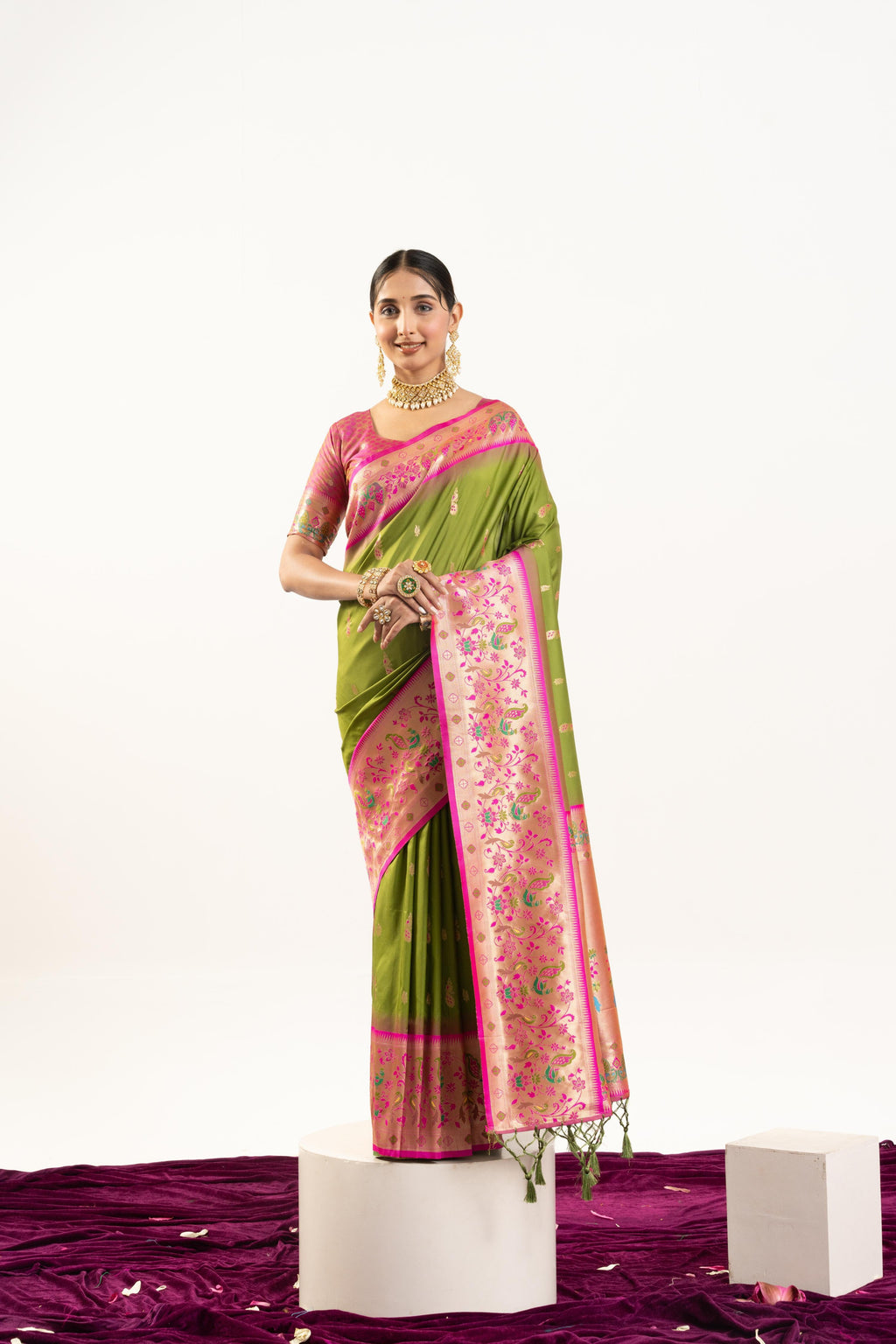 Mehendi Soft Banarasi Silk Zari Woven Saree