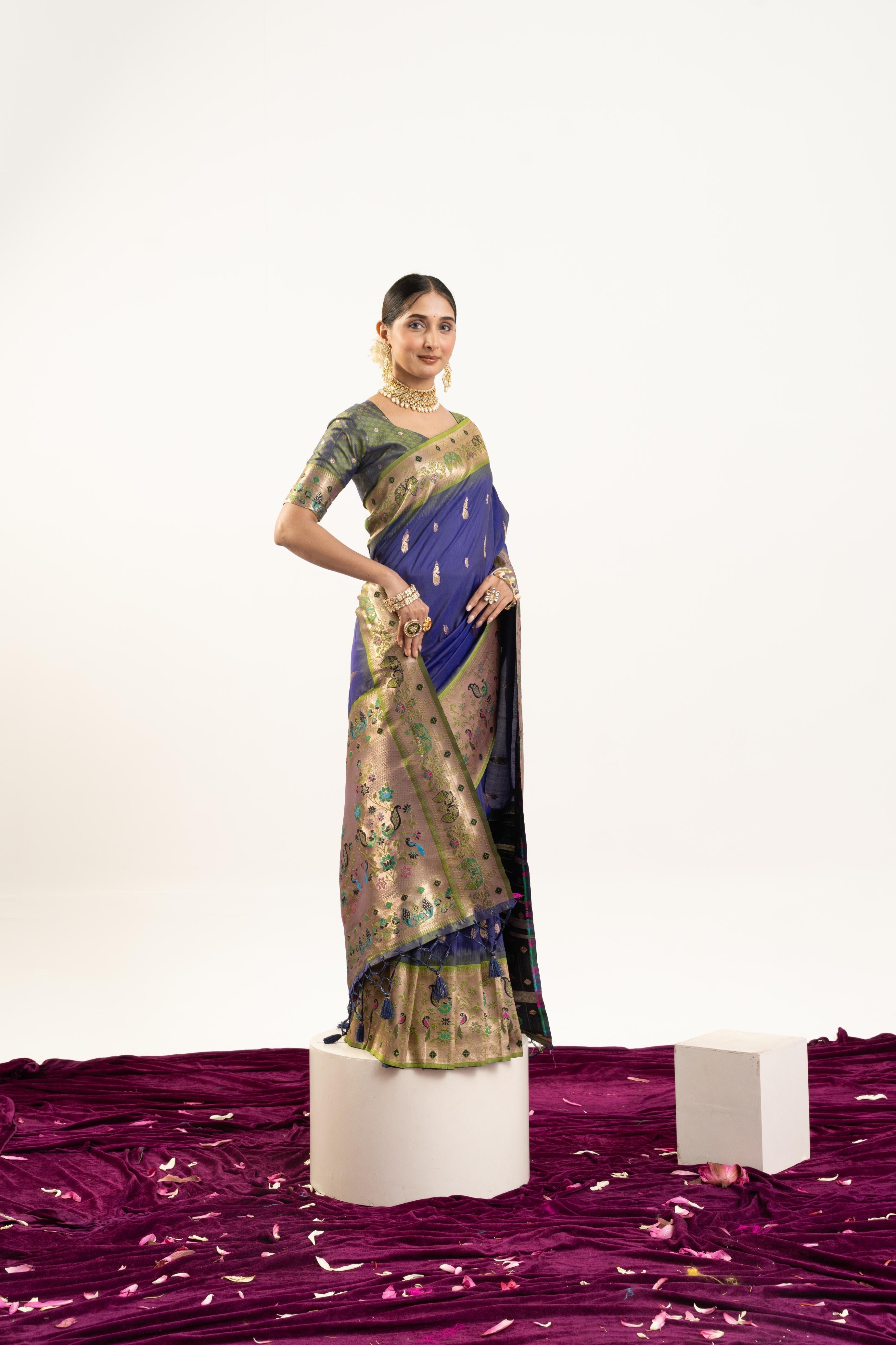 Royal Blue Soft Banarasi Silk Zari Woven Saree with Blouse