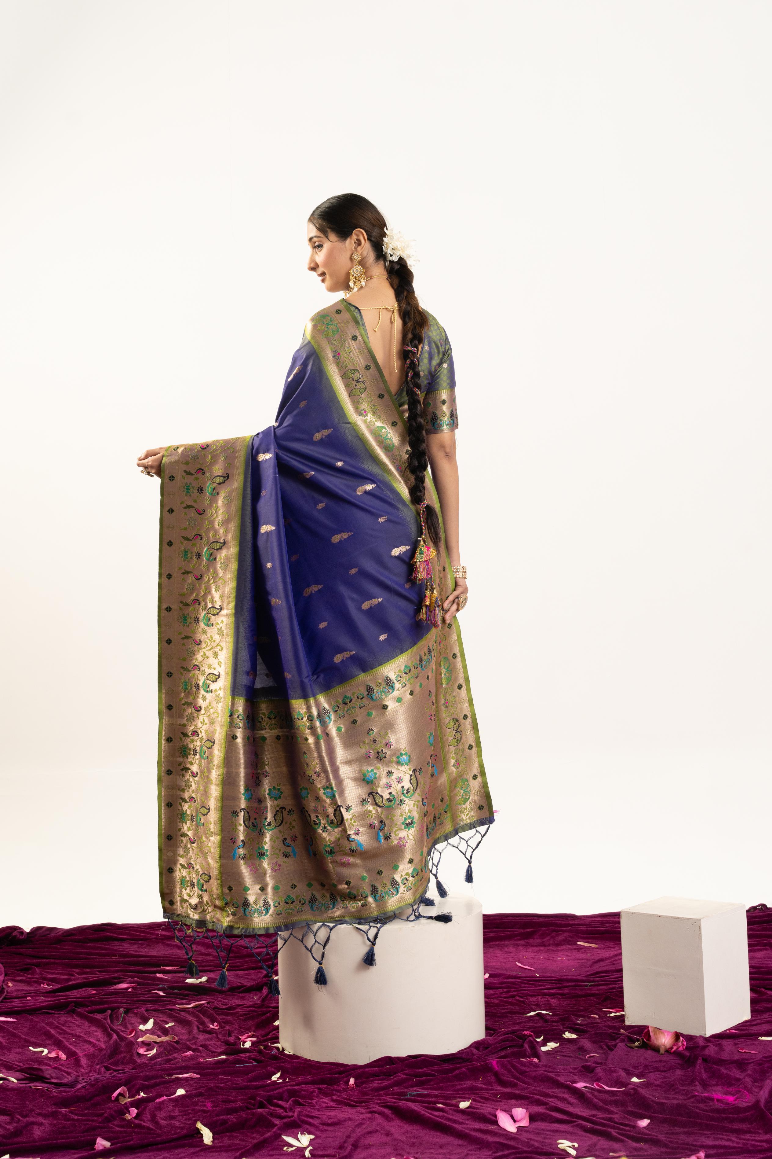 Royal Blue Soft Banarasi Silk Zari Woven Saree with Blouse