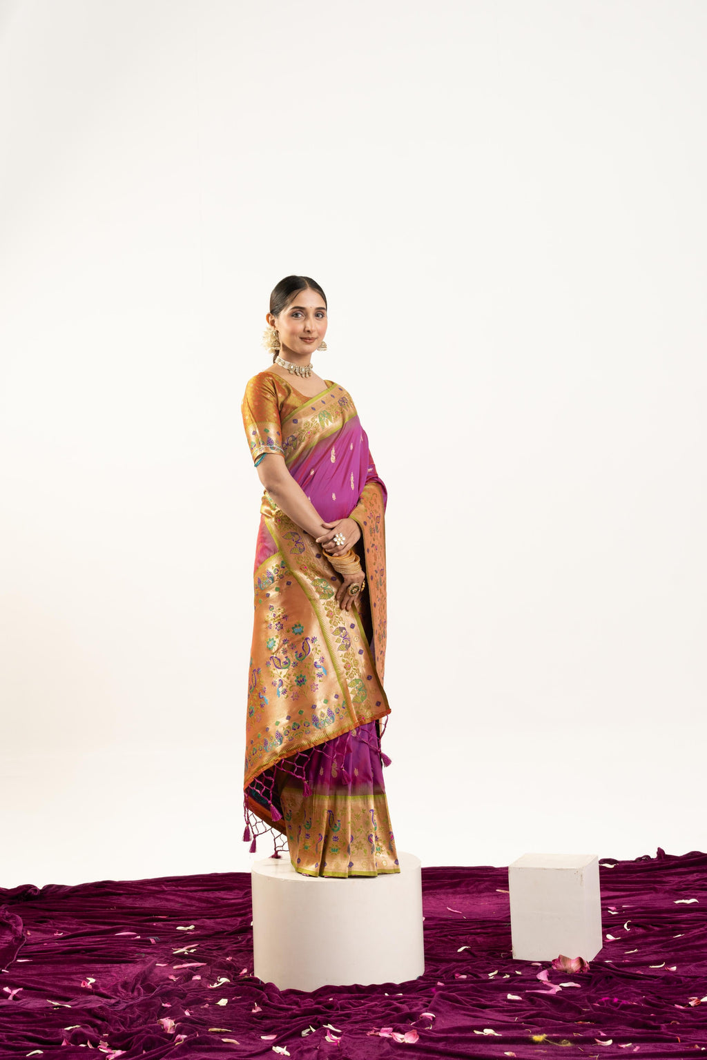 Wine Soft Banarasi Silk Zari Woven Saree with Blouse Piece