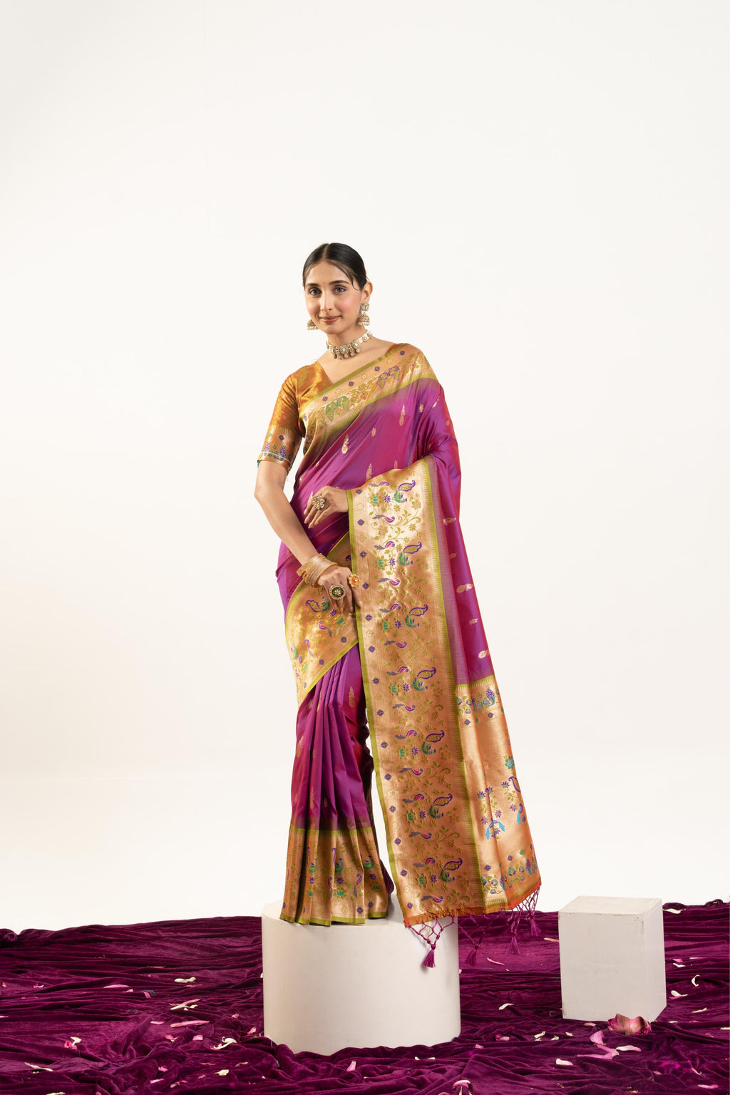 Wine Soft Banarasi Silk Zari Woven Saree with Blouse Piece