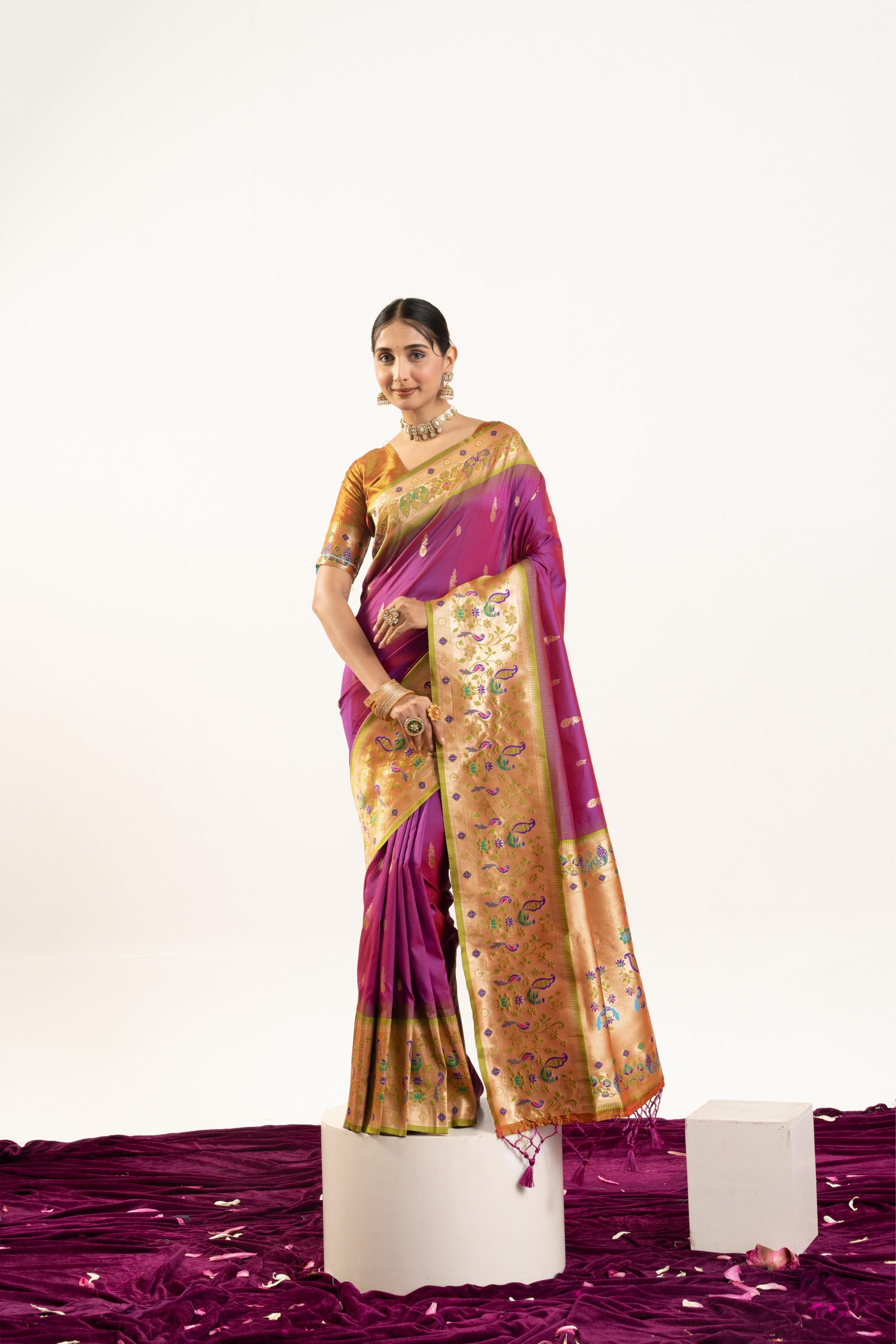 Wine Soft Banarasi Silk Zari Woven Saree with Blouse Piece