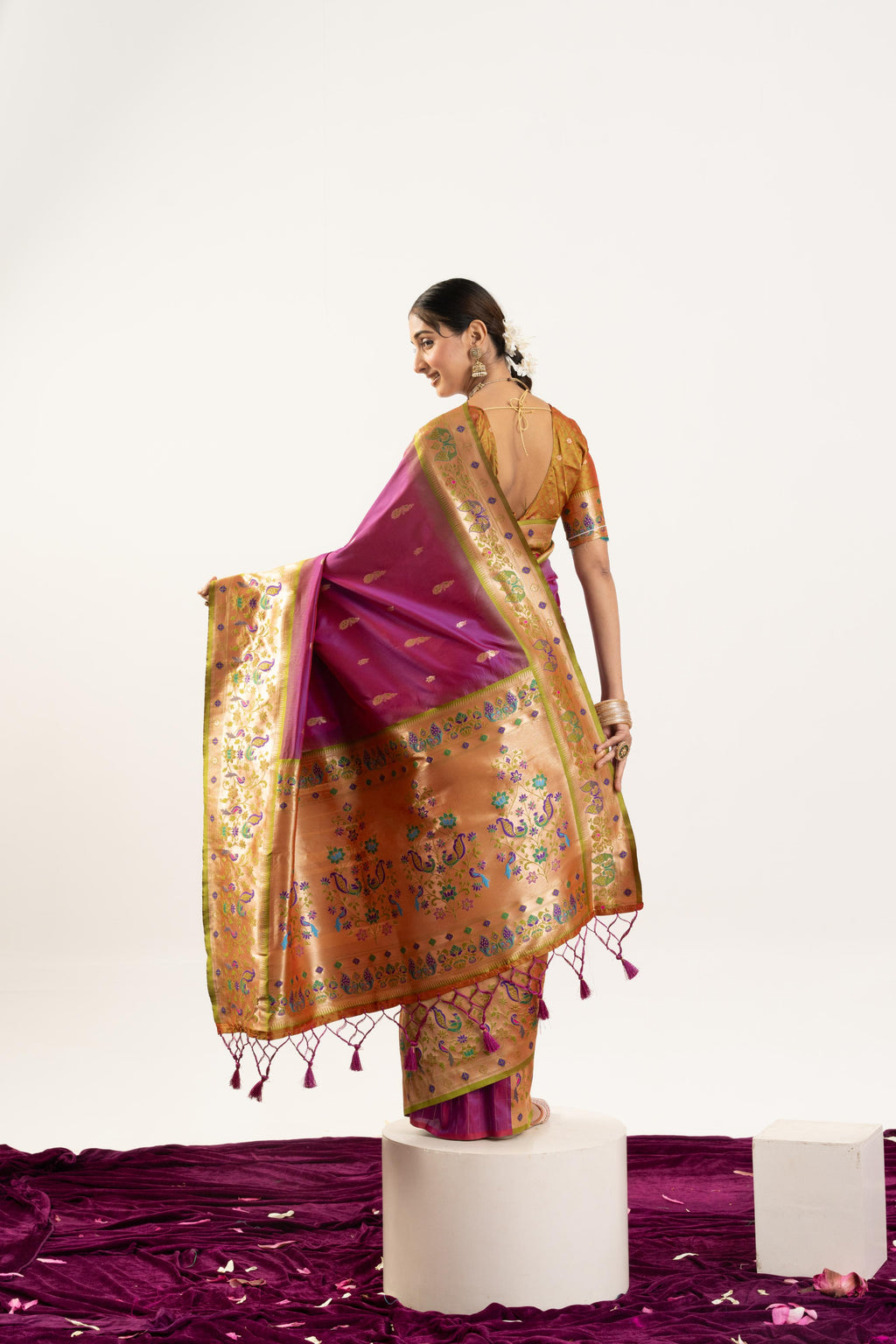 Wine Soft Banarasi Silk Zari Woven Saree with Blouse Piece