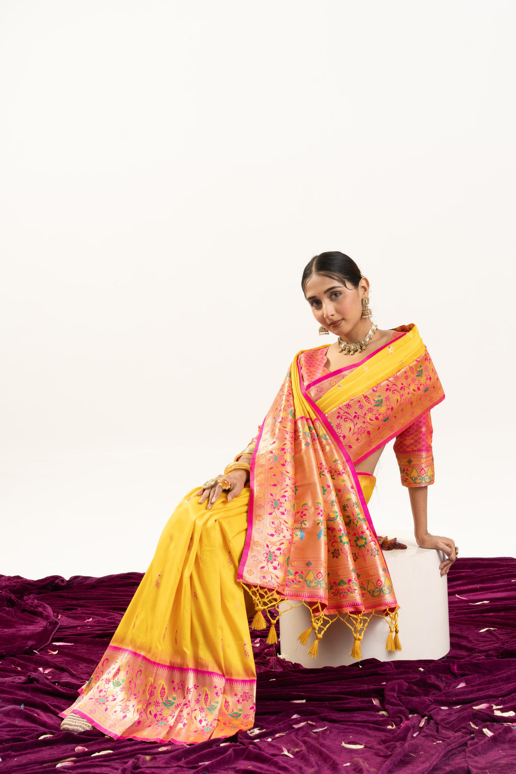 Yellow Soft Banarasi Silk Saree with Zari Woven Border