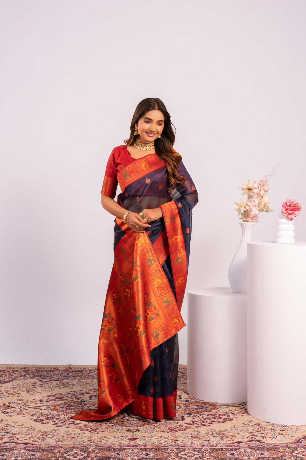 Blue Soft Tissue Silk Zari Woven Saree with Unstitched Blouse