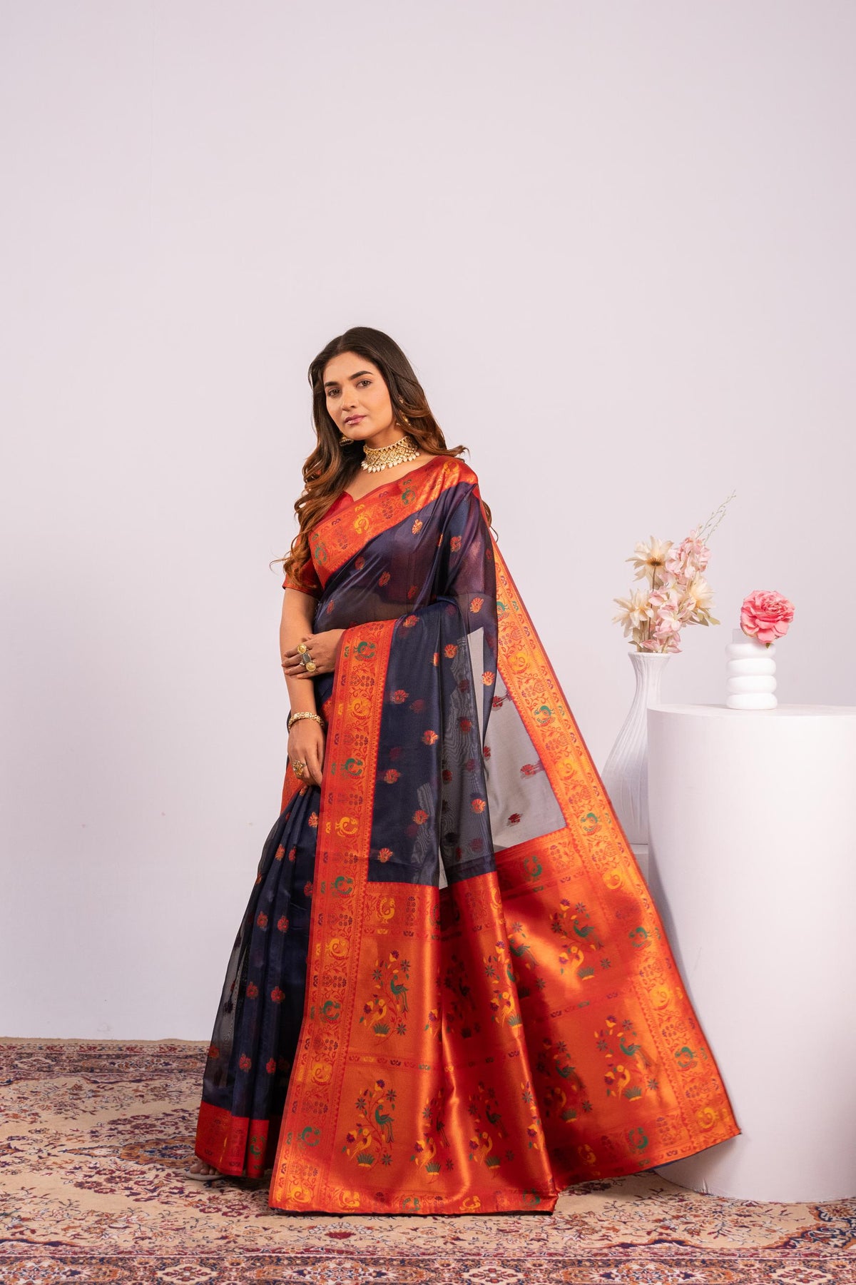 Blue Soft Tissue Silk Zari Woven Saree with Unstitched Blouse