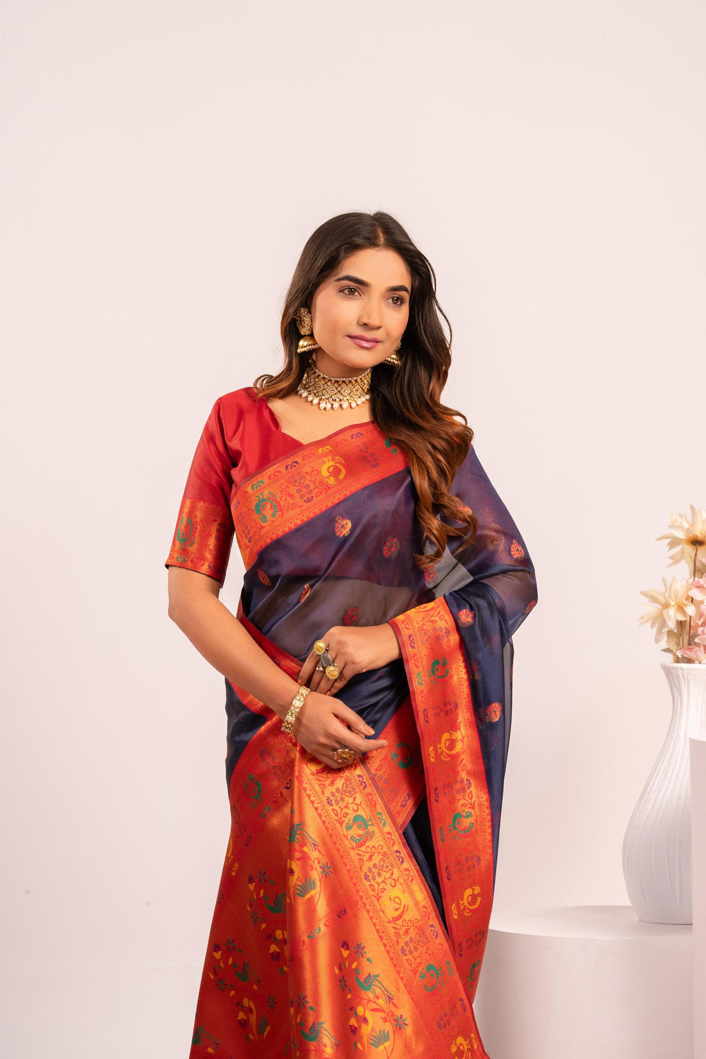 Blue Soft Tissue Silk Zari Woven Saree with Unstitched Blouse