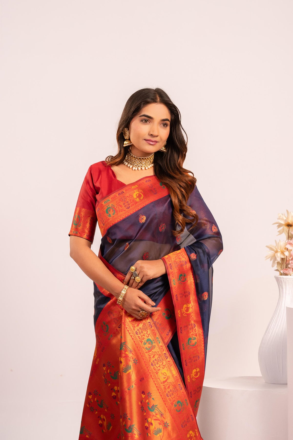 Blue Soft Tissue Silk Zari Woven Saree with Unstitched Blouse
