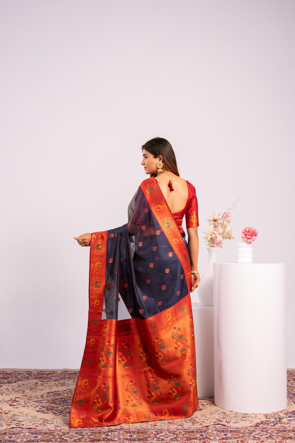 Blue Soft Tissue Silk Zari Woven Saree with Unstitched Blouse