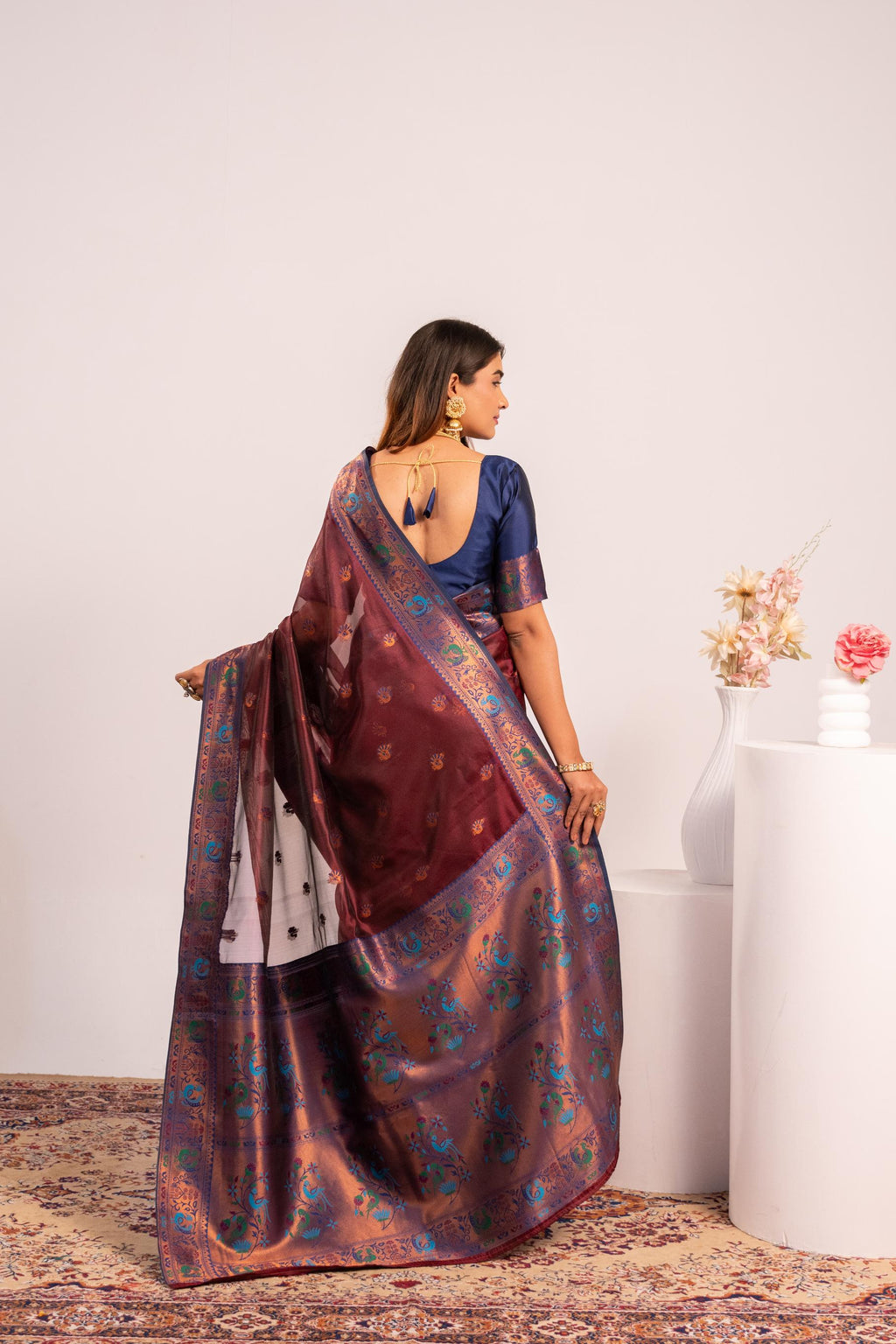 Coffee Soft Tissue Silk Saree with Zari Woven Border and Blouse