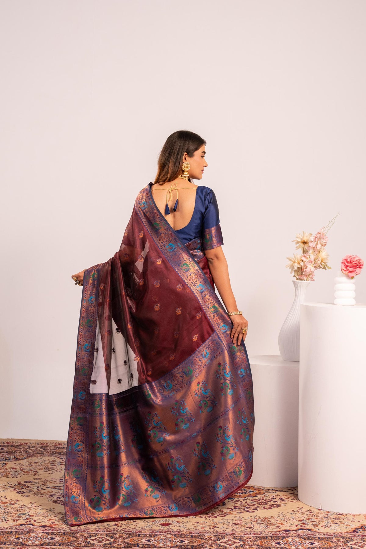 Coffee Soft Tissue Silk Saree with Zari Woven Border and Blouse