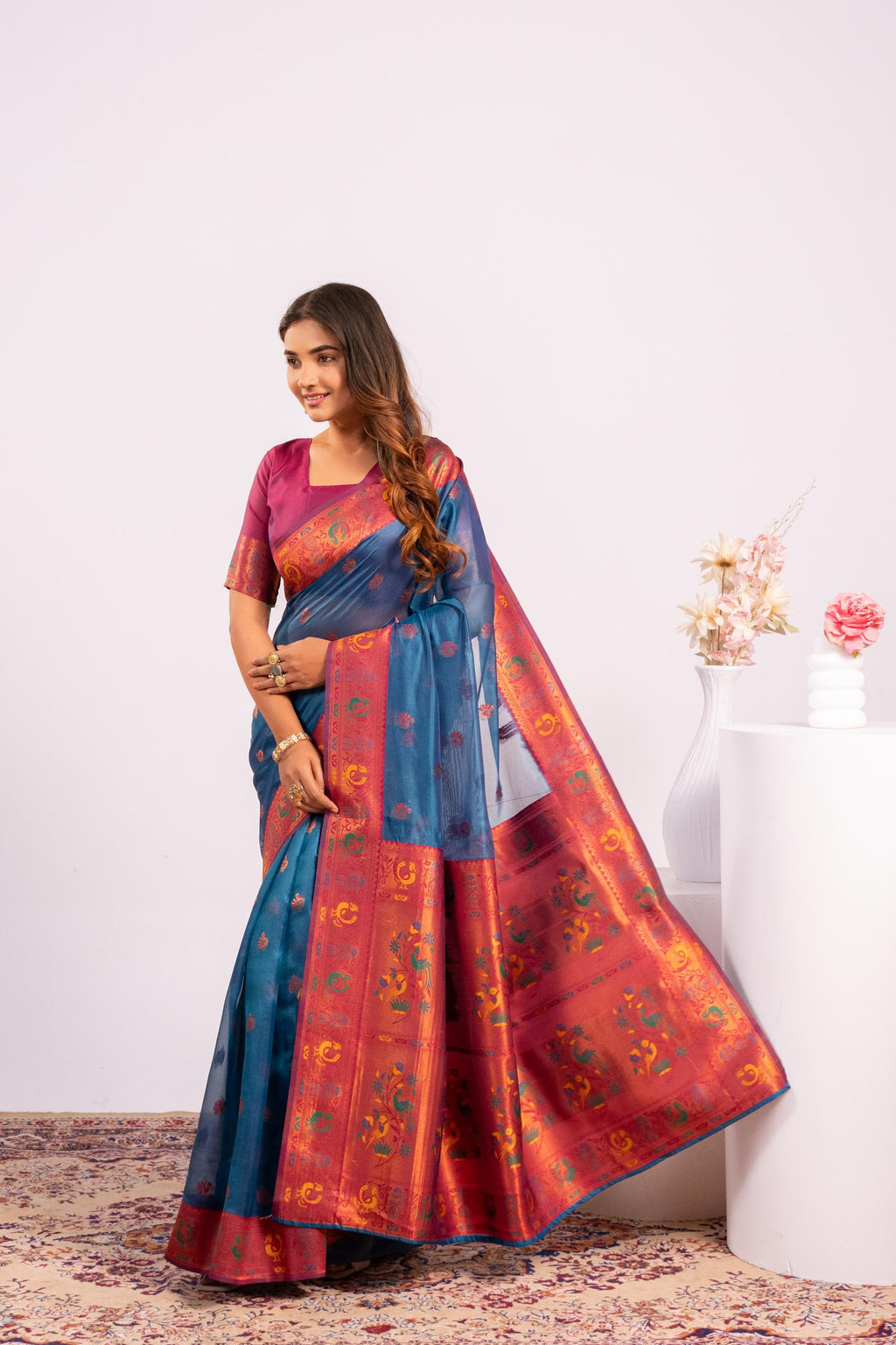 Rama Soft Tissue Silk Saree with Zari Woven Details