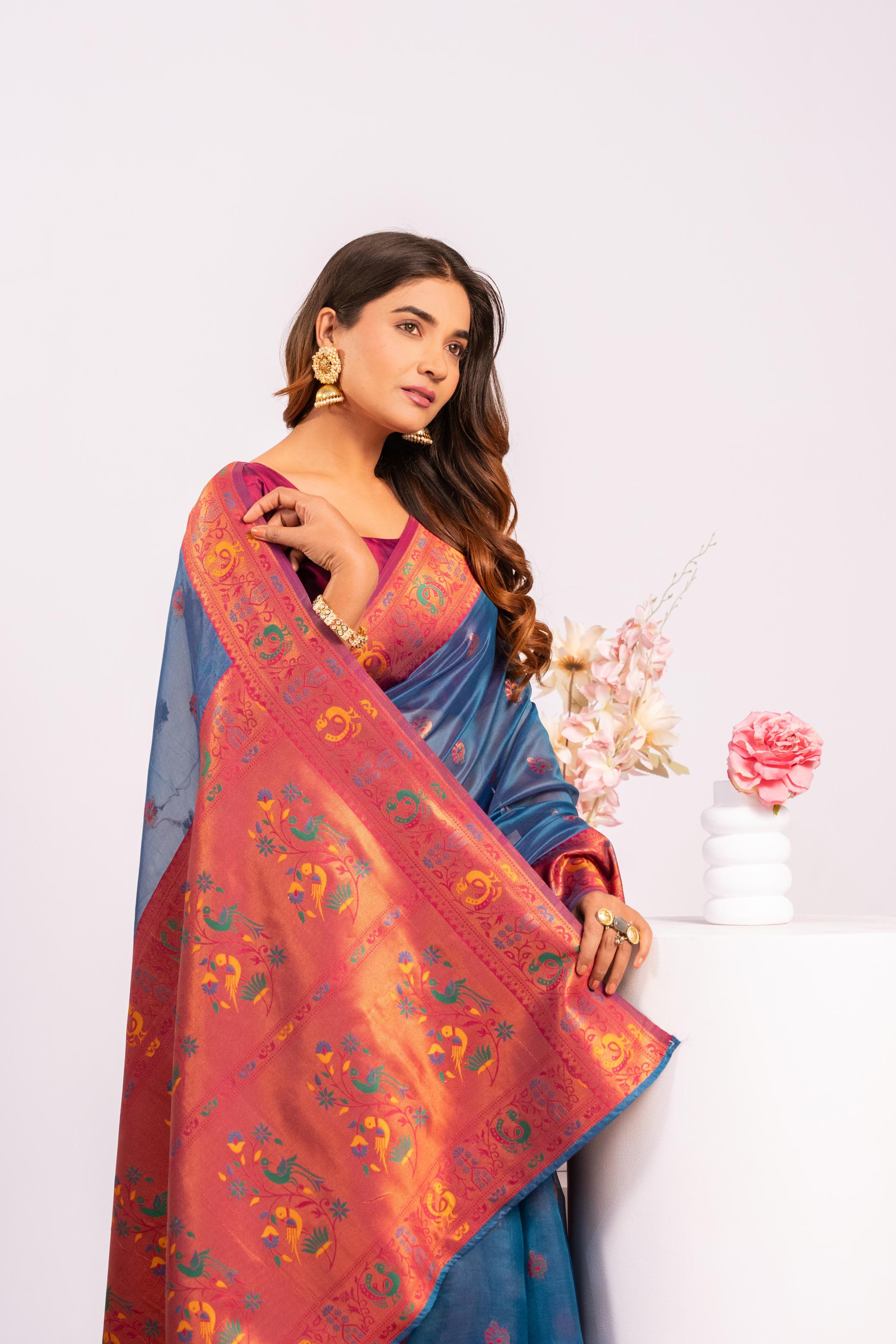 Rama Soft Tissue Silk Saree with Zari Woven Details