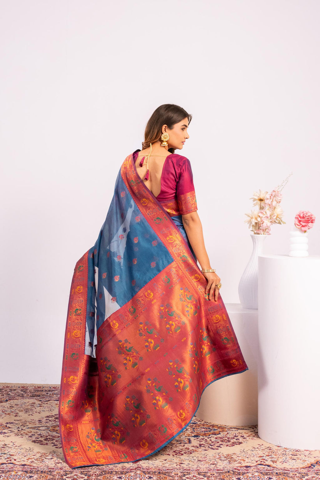 Rama Soft Tissue Silk Saree with Zari Woven Details