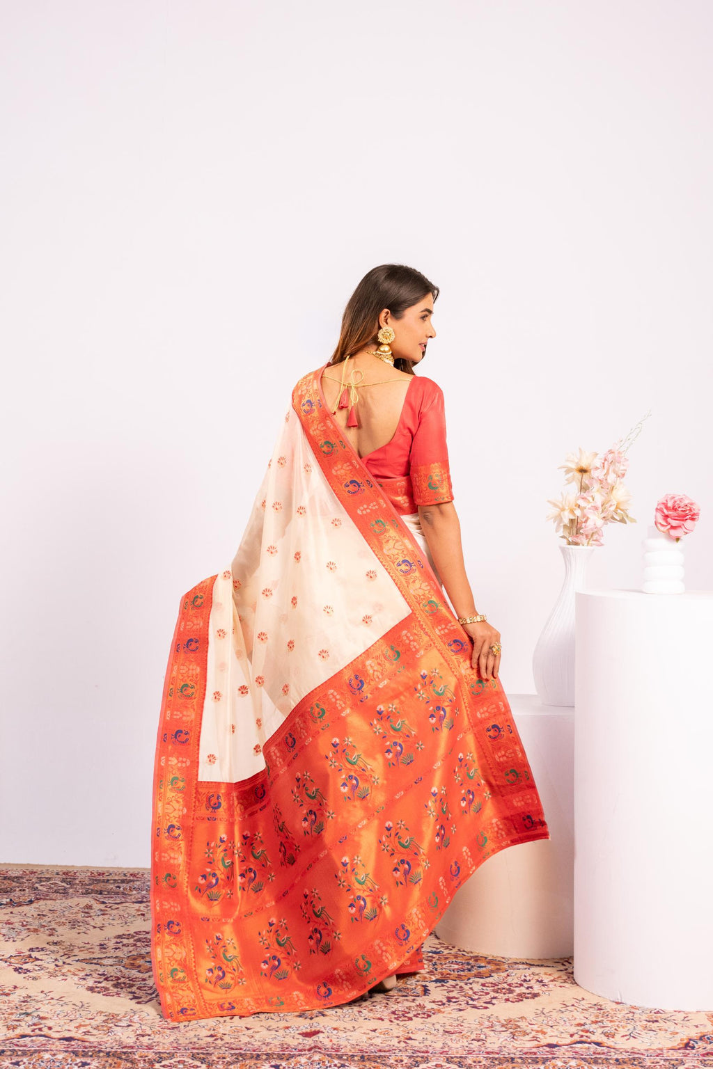 White Soft Tissue Silk Zari Woven Saree with Blouse