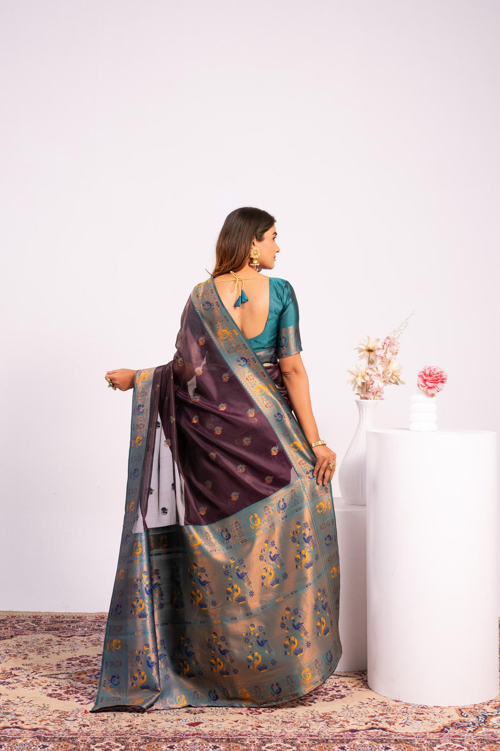 Wine Soft Tissue Silk Zari Woven Saree with Matching Blouse