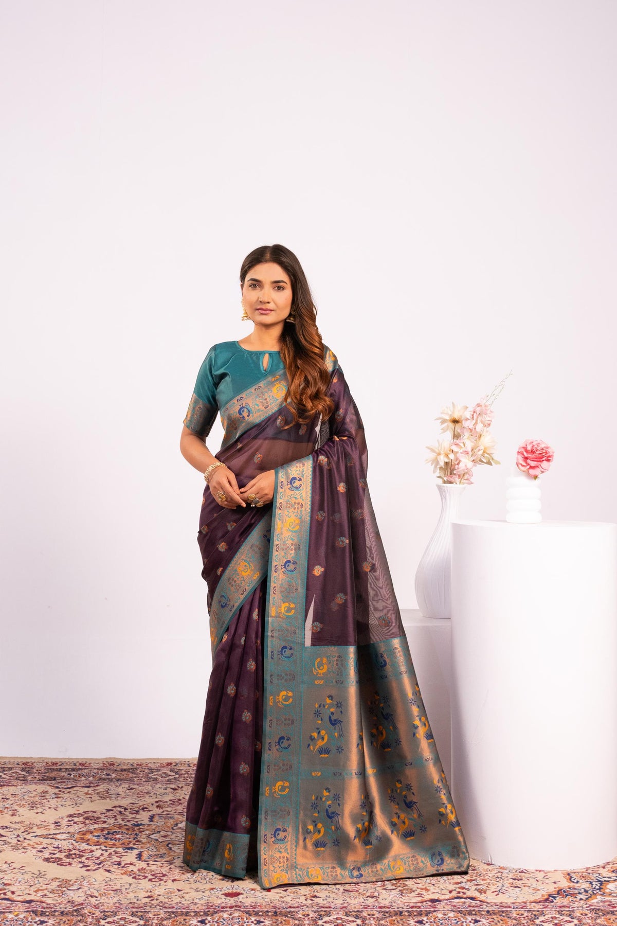 Wine Soft Tissue Silk Zari Woven Saree with Matching Blouse