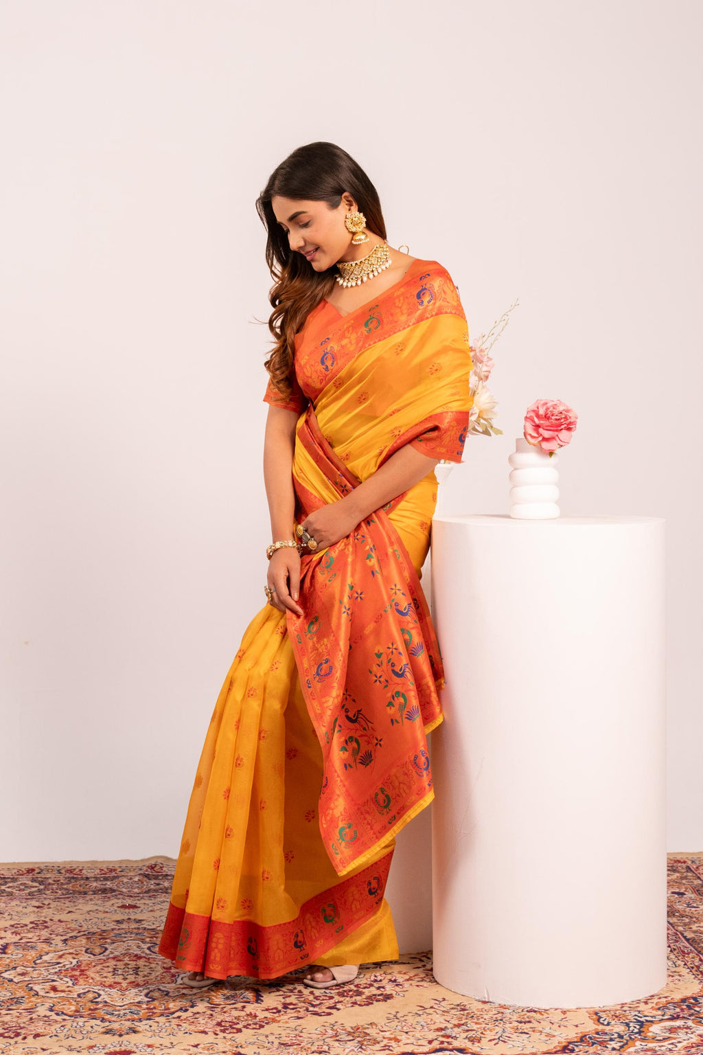 Yellow Soft Tissue Silk Zari Woven Saree with Matching Blouse