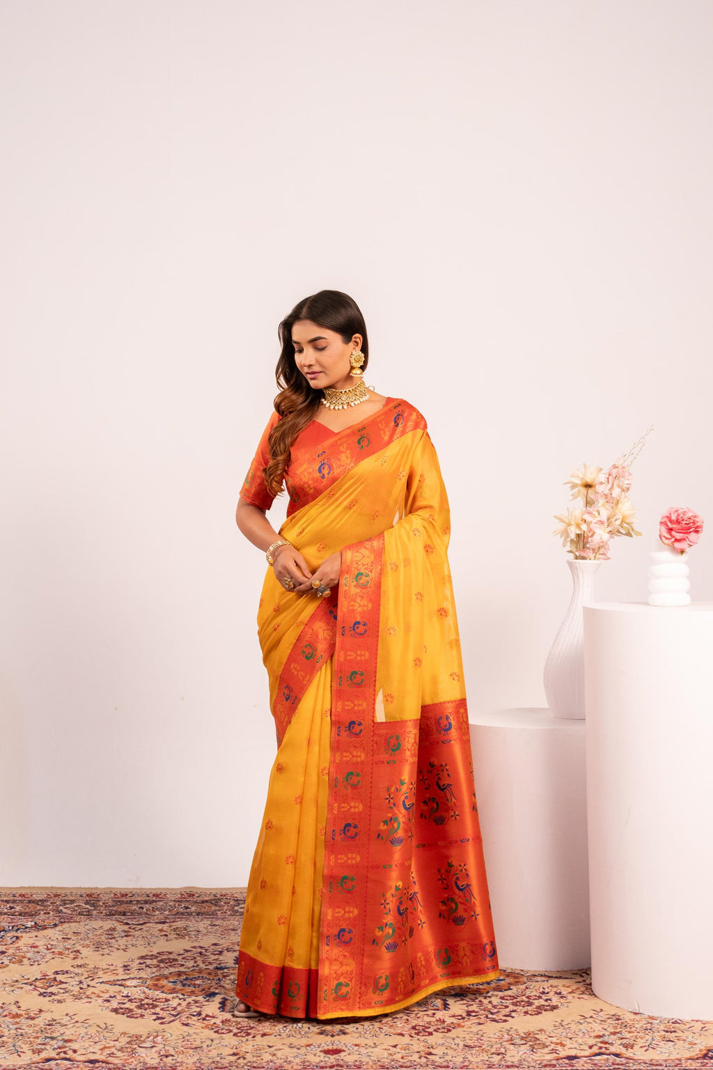 Yellow Soft Tissue Silk Zari Woven Saree with Matching Blouse